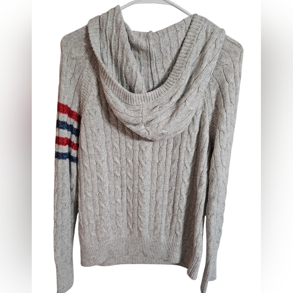 Abercrombie & Fitch Women Large Grey Cable Knit Hoodie Varsity Archival Y2K Rare - Picture 3 of 6